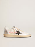 Ball Star in white mesh with black glitter star and silver inserts| Golden Goose