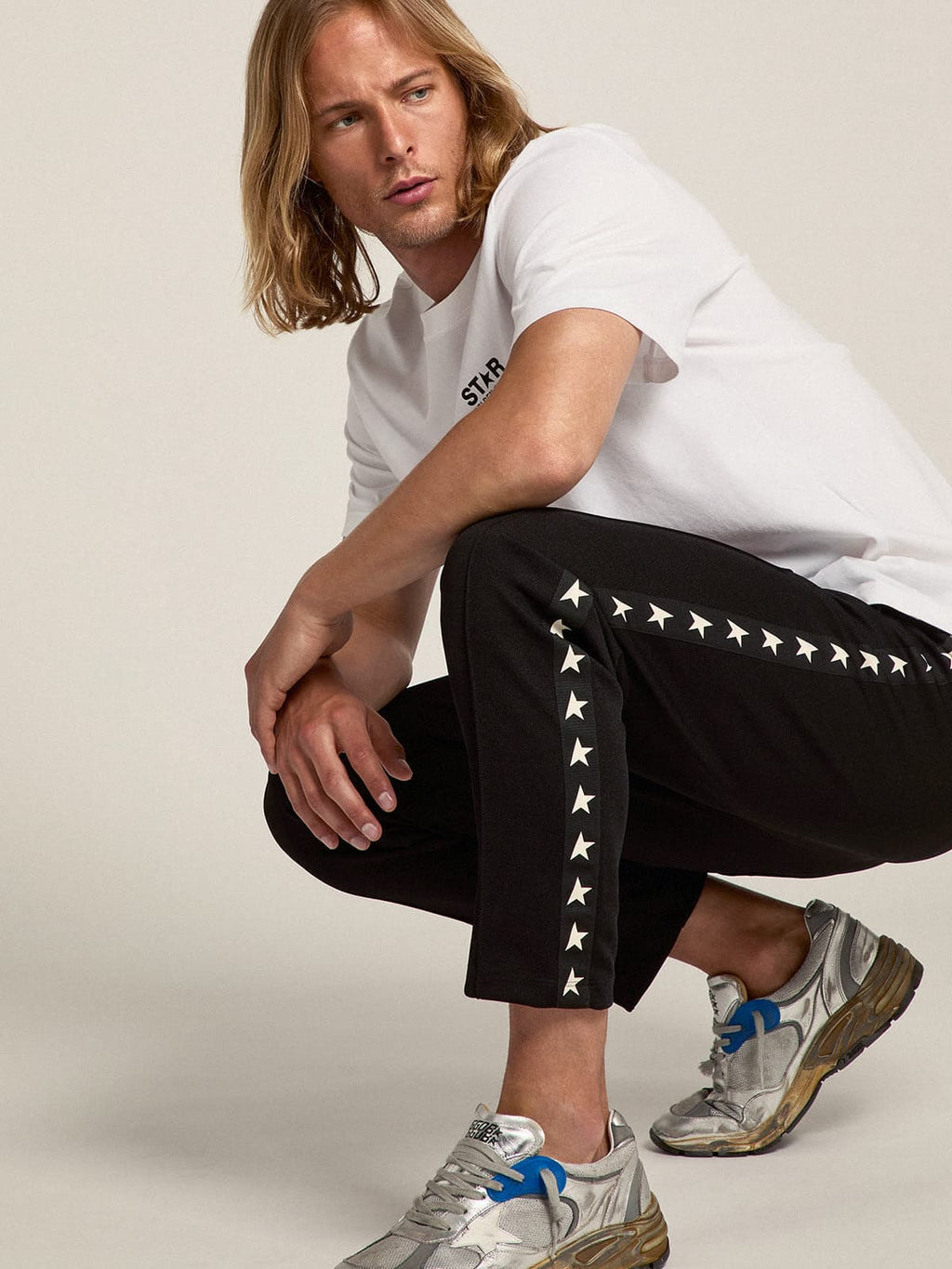 White Star Collection T-shirt with contrasting black logo and star| Golden Goose