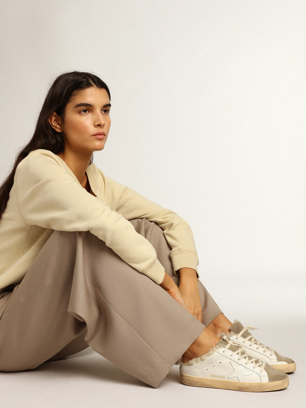Super-Star Sabots with white leather star and shearling lining| Golden Goose