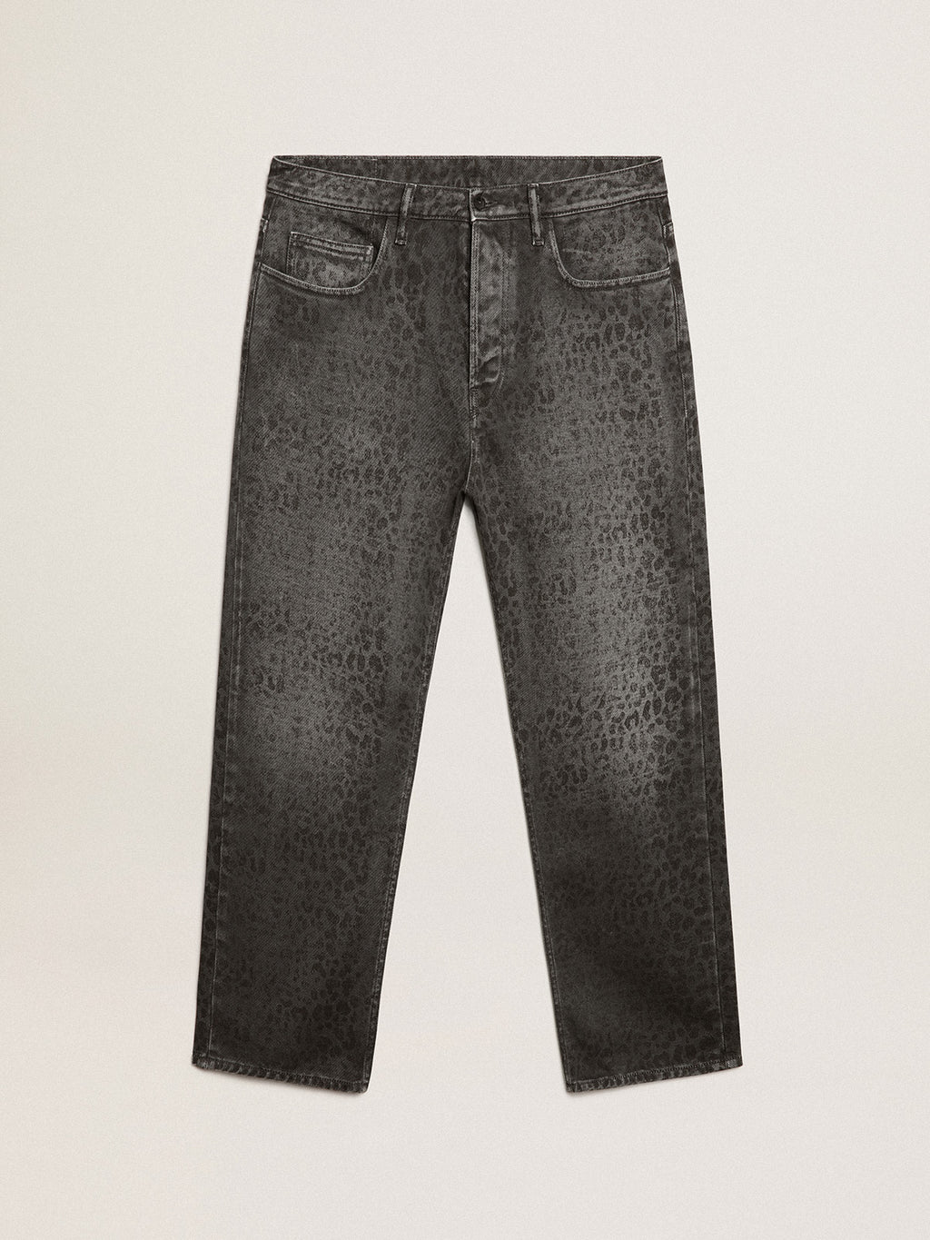 Men's gray jeans with leopard print| Golden Goose
