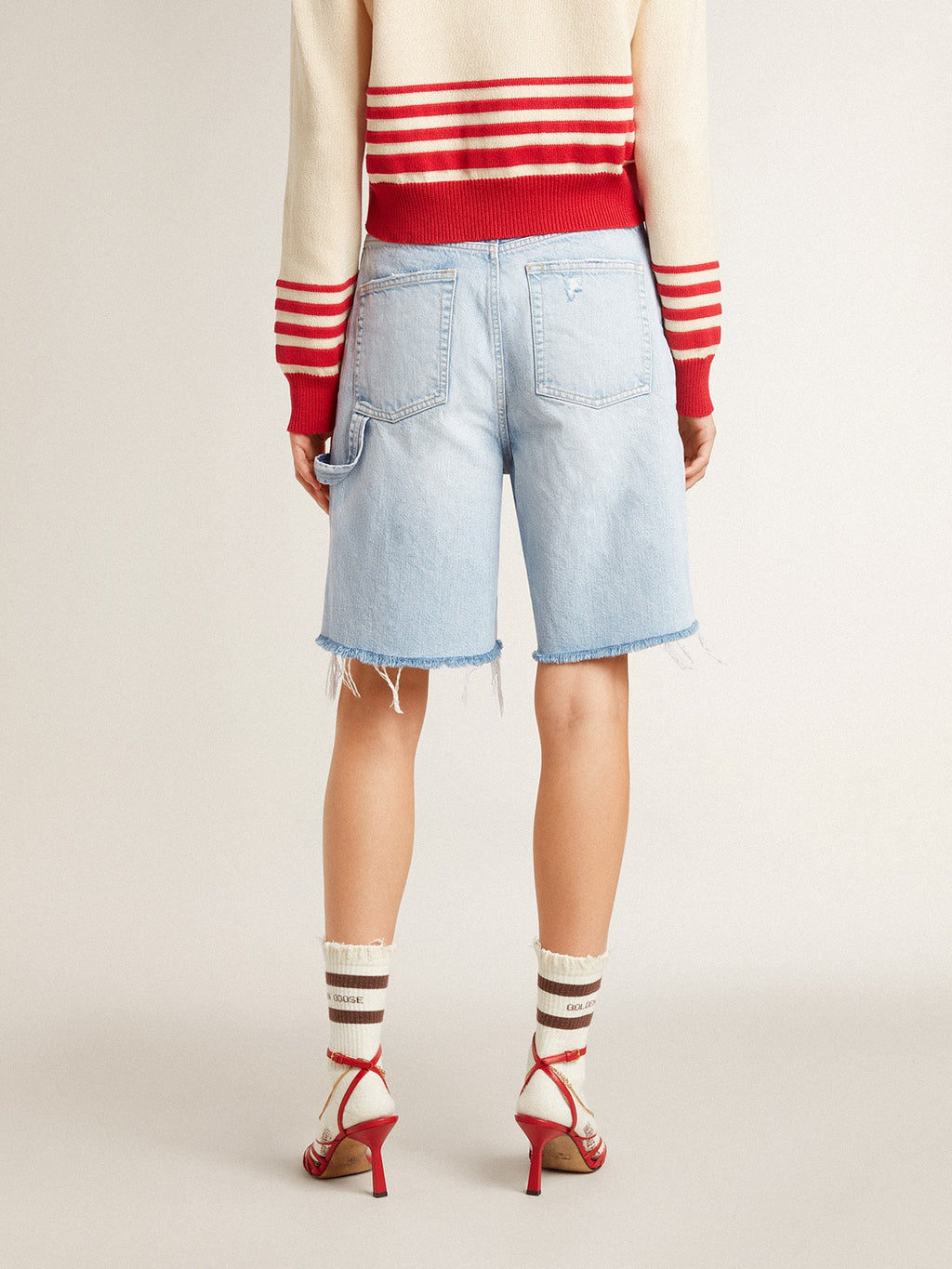 Women's Bermuda shorts in lived-in effect denim| Golden Goose