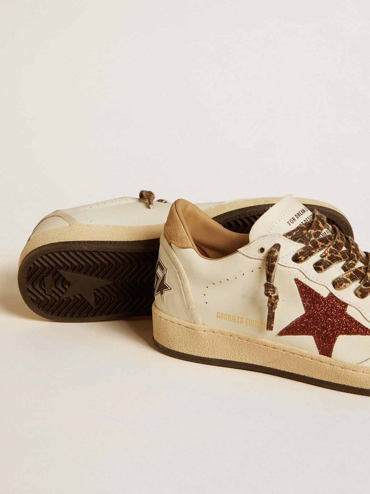 Women's Ball Star LTD with burgundy glitter star and beige suede heel tab| Golden Goose