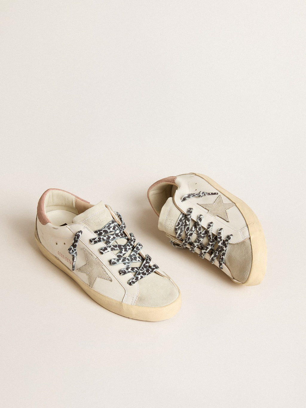 Super-Star with ice-gray star and pink lizard-print heel tab| Golden Goose