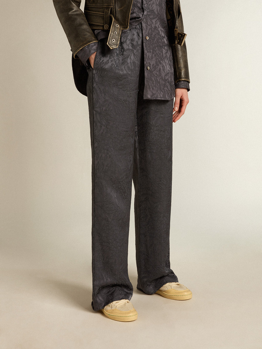 Jacquard pants with all-over toile de jouy pattern| Golden Goose