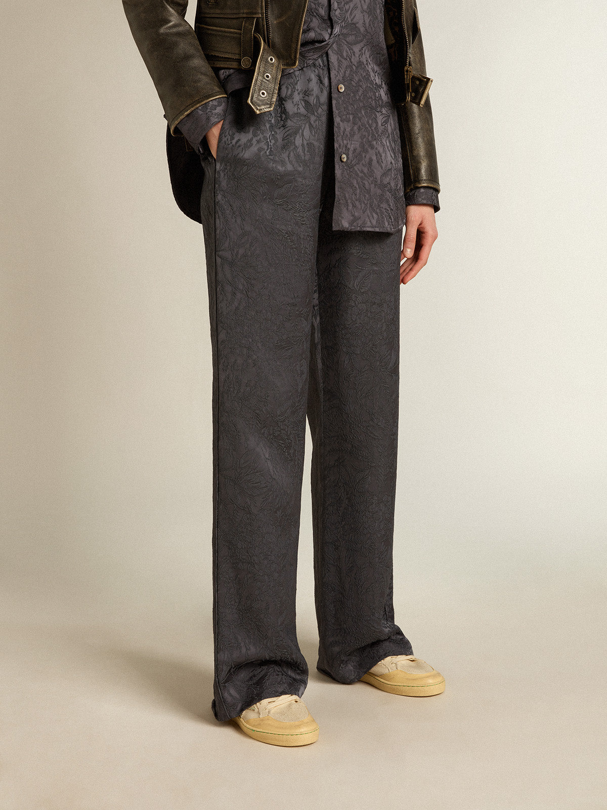 Jacquard pants with all-over toile de jouy pattern| Golden Goose