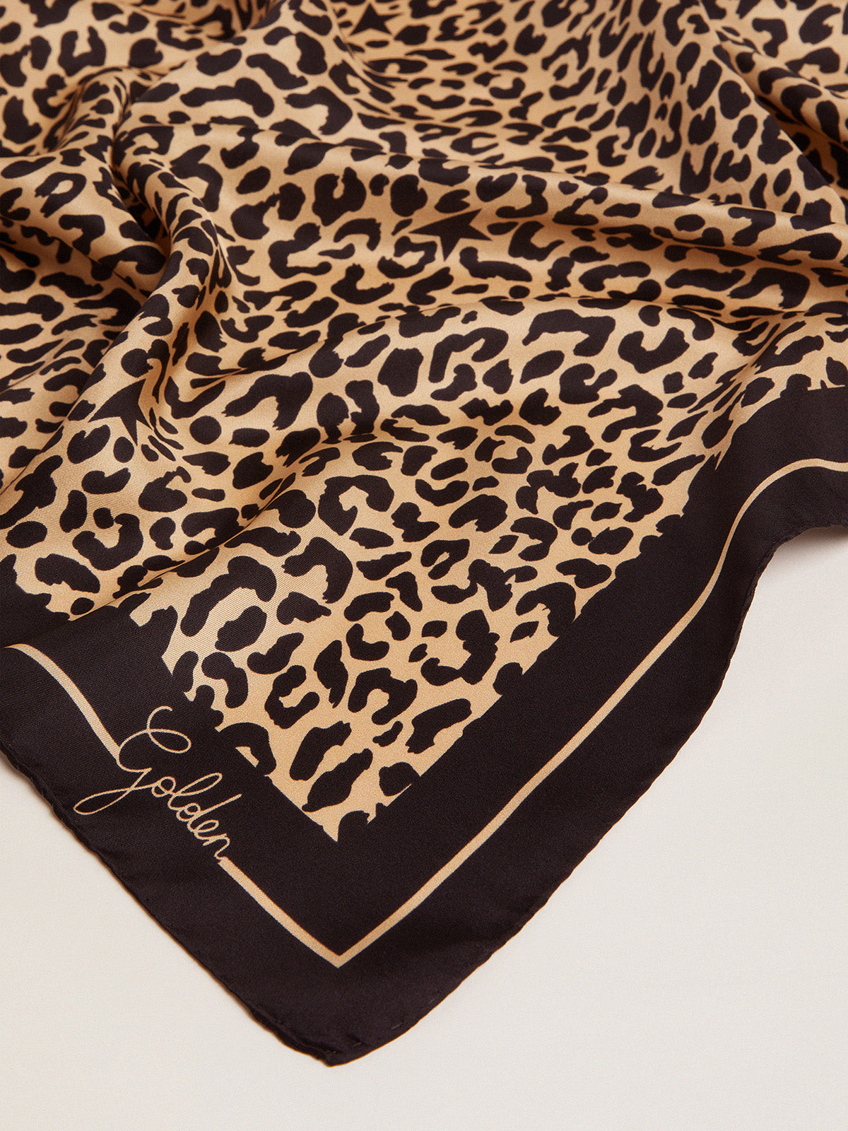 Golden Collection scarf in black with leopard print| Golden Goose