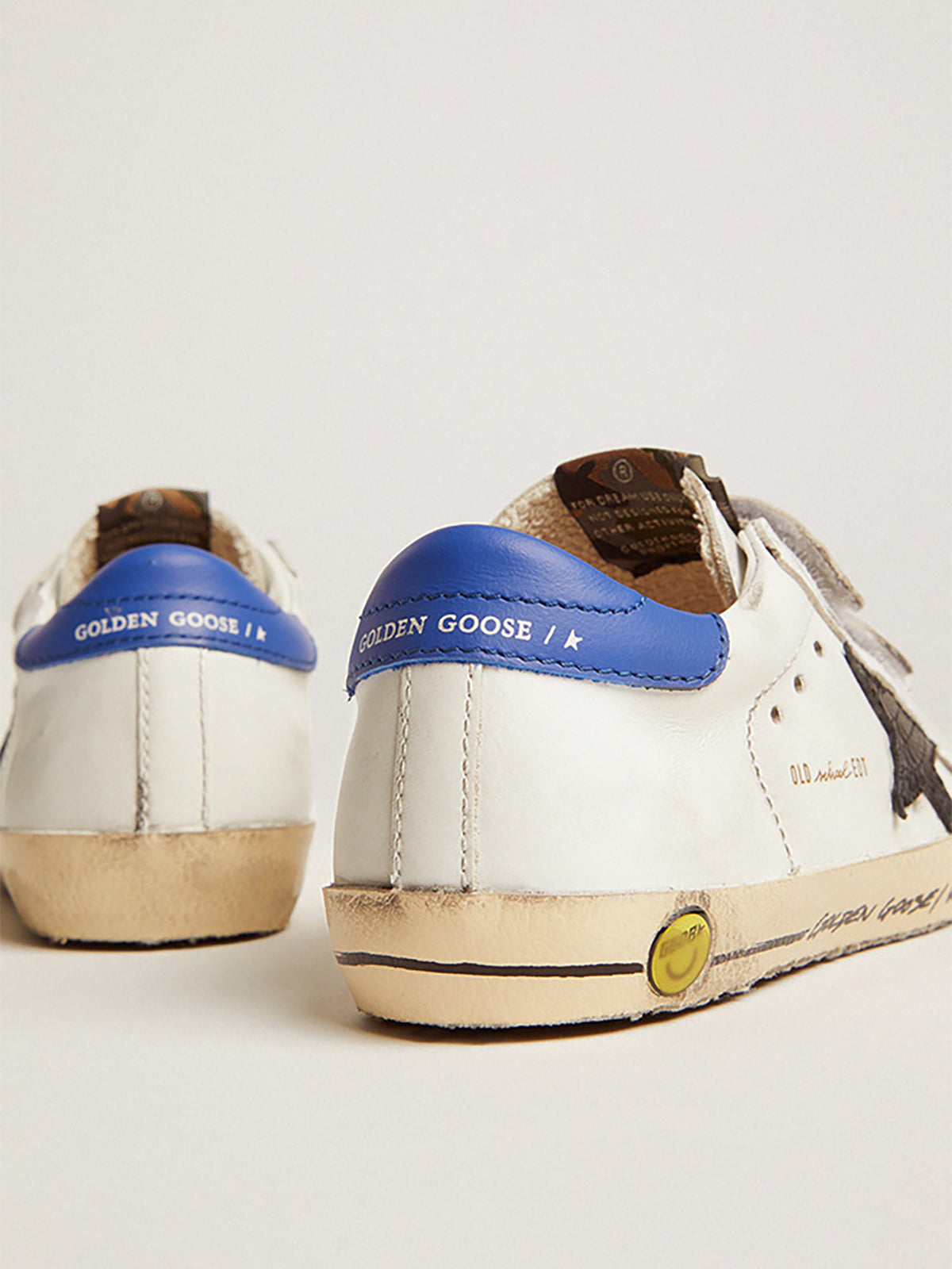 Young Old School with black snake print leather star and blue heel| Golden Goose
