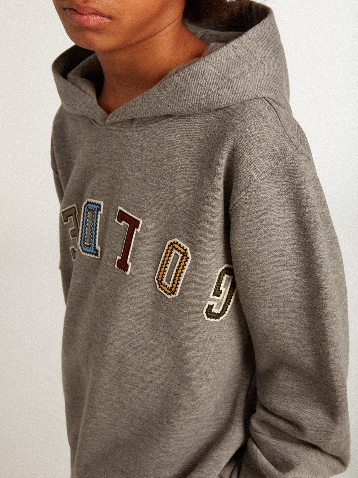 Boys' gray cotton hooded sweatshirt| Golden Goose