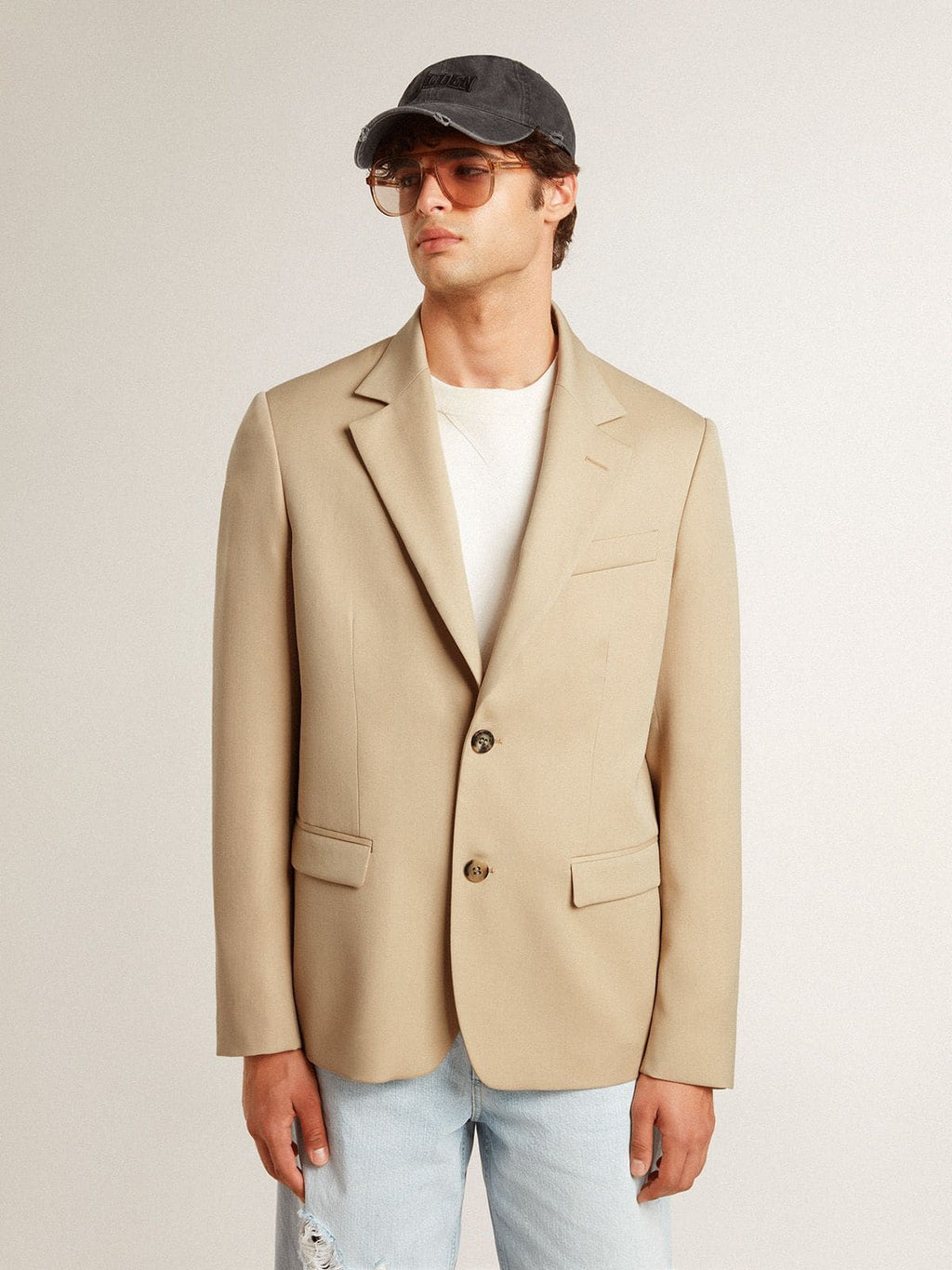 Single-breasted blazer in sand with horn buttons| Golden Goose
