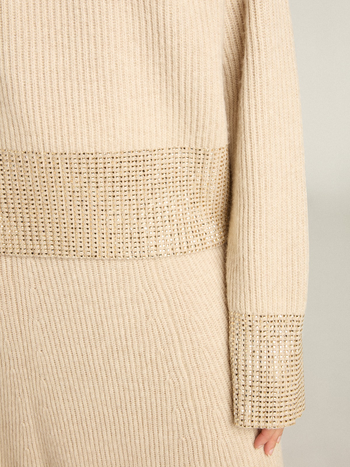Women's boxy sweater in wool with hotfix crystal decoration| Golden Goose