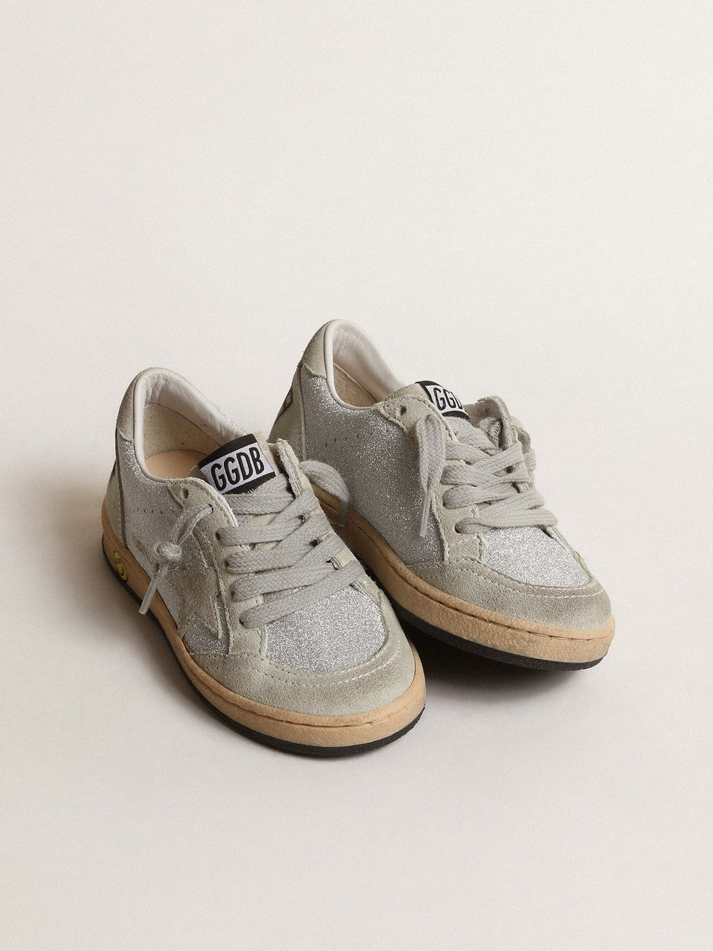 Ball Star Junior in glitter with ice-gray suede inserts| Golden Goose