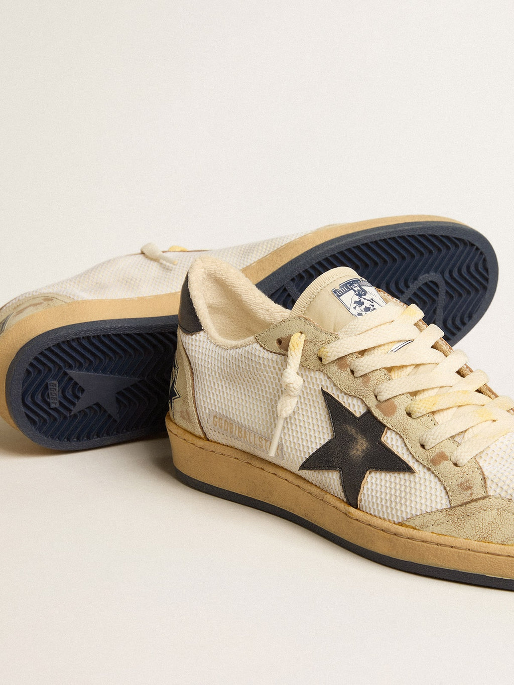 Ball Star in white mesh with vintage blue leather star and heel tab| Golden Goose