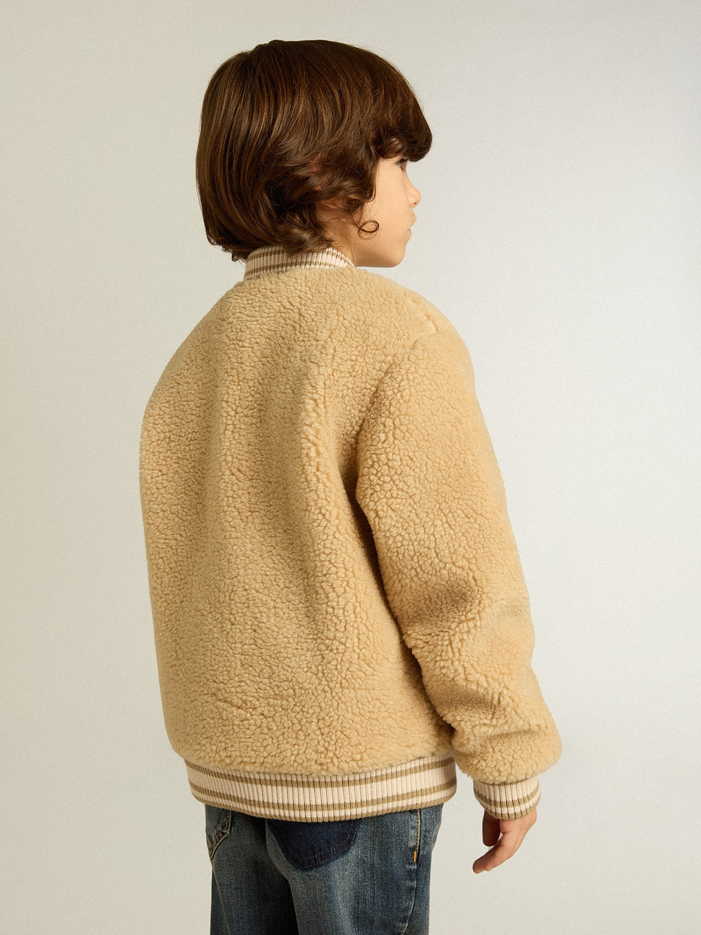 Kids beige fleece bomber jacket| Golden Goose