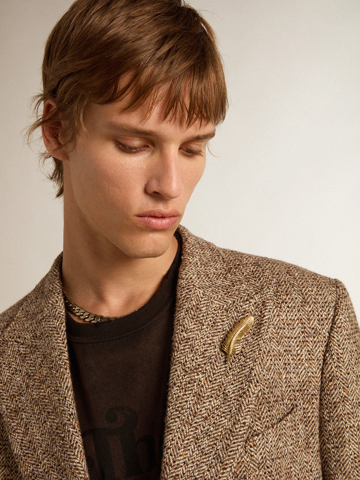 Men's brown double-breasted blazer with button fastening| Golden Goose