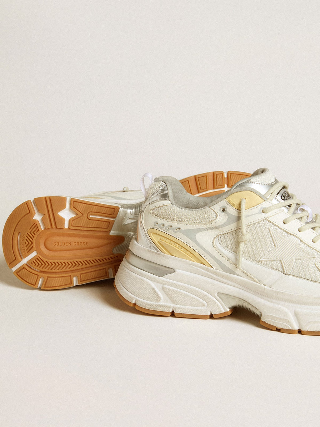 Men's Lightstar in white leather and mesh with worn-white star| Golden Goose