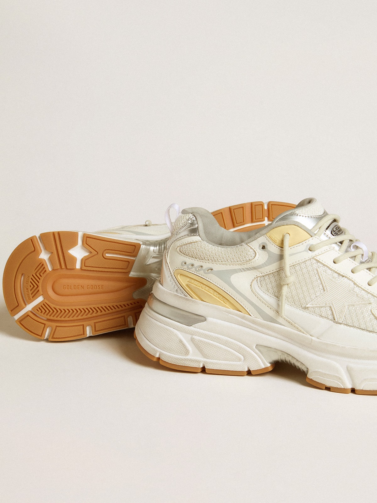 Men's Lightstar in white leather and mesh with worn-white star| Golden Goose