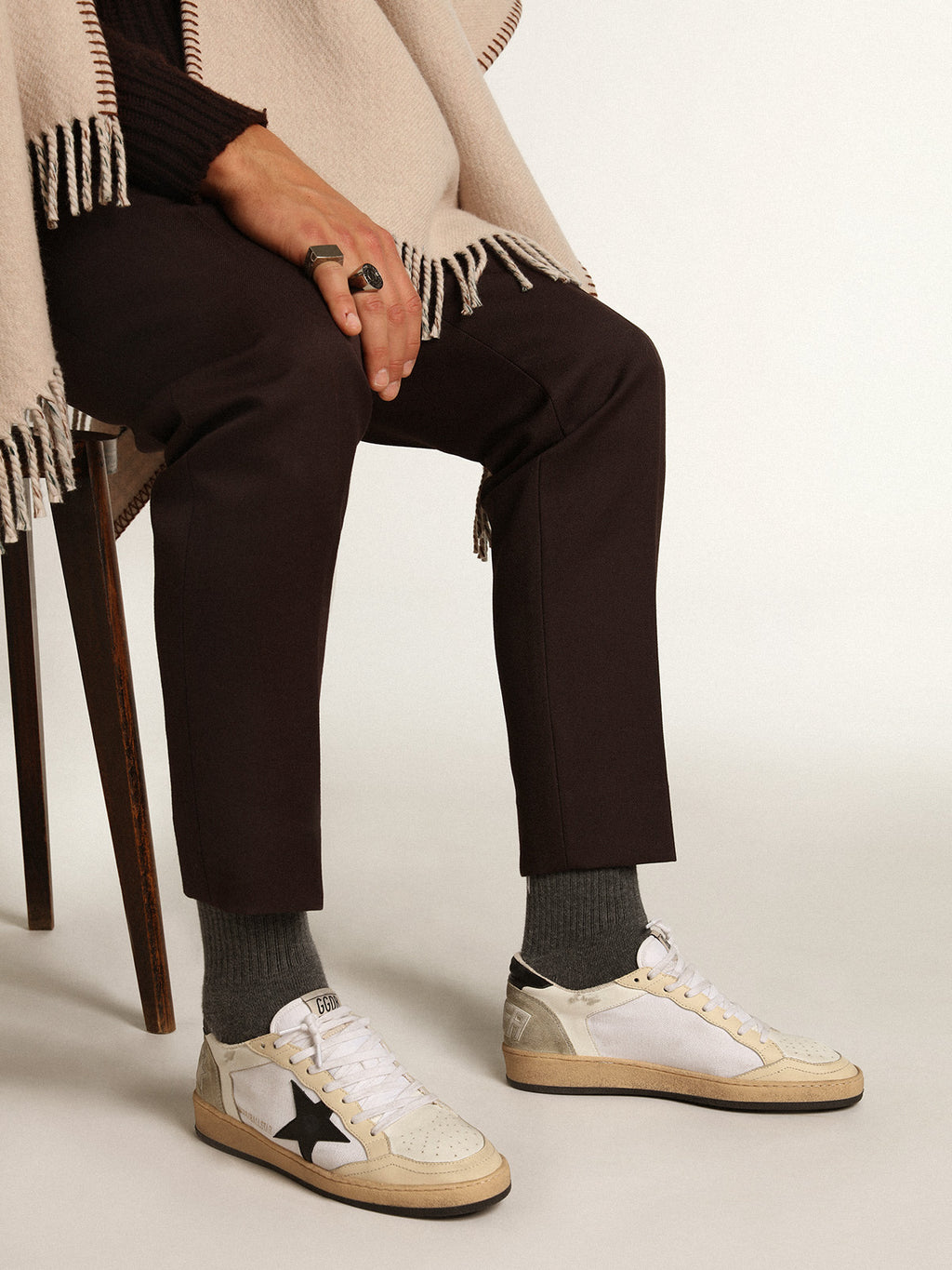 Men's Ball Star in canvas and white leather with ivory inserts| Golden Goose