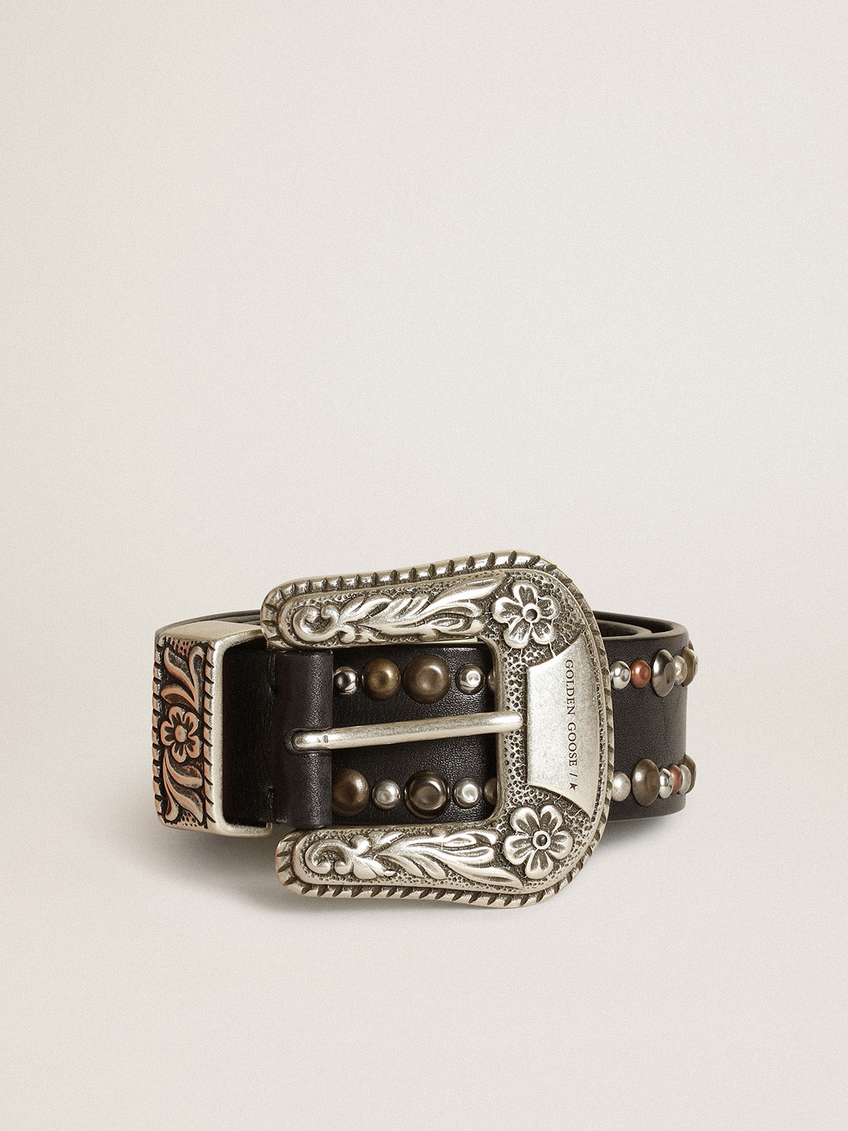Women's belt in black leather with studs| Golden Goose
