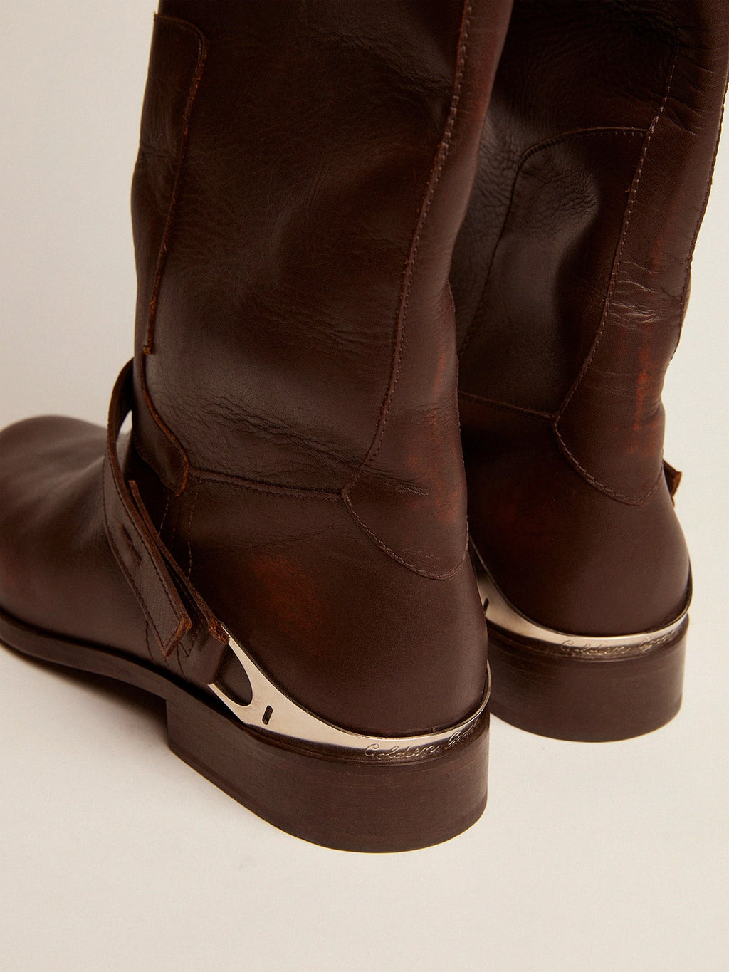 Women's Charlie boots in dark brown leather and clamp on the heel| Golden Goose