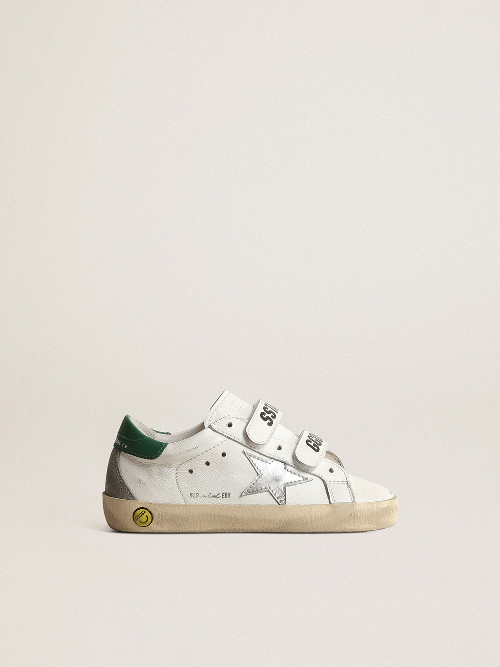Old School Junior with metallic leather star and green heel tab| Golden Goose