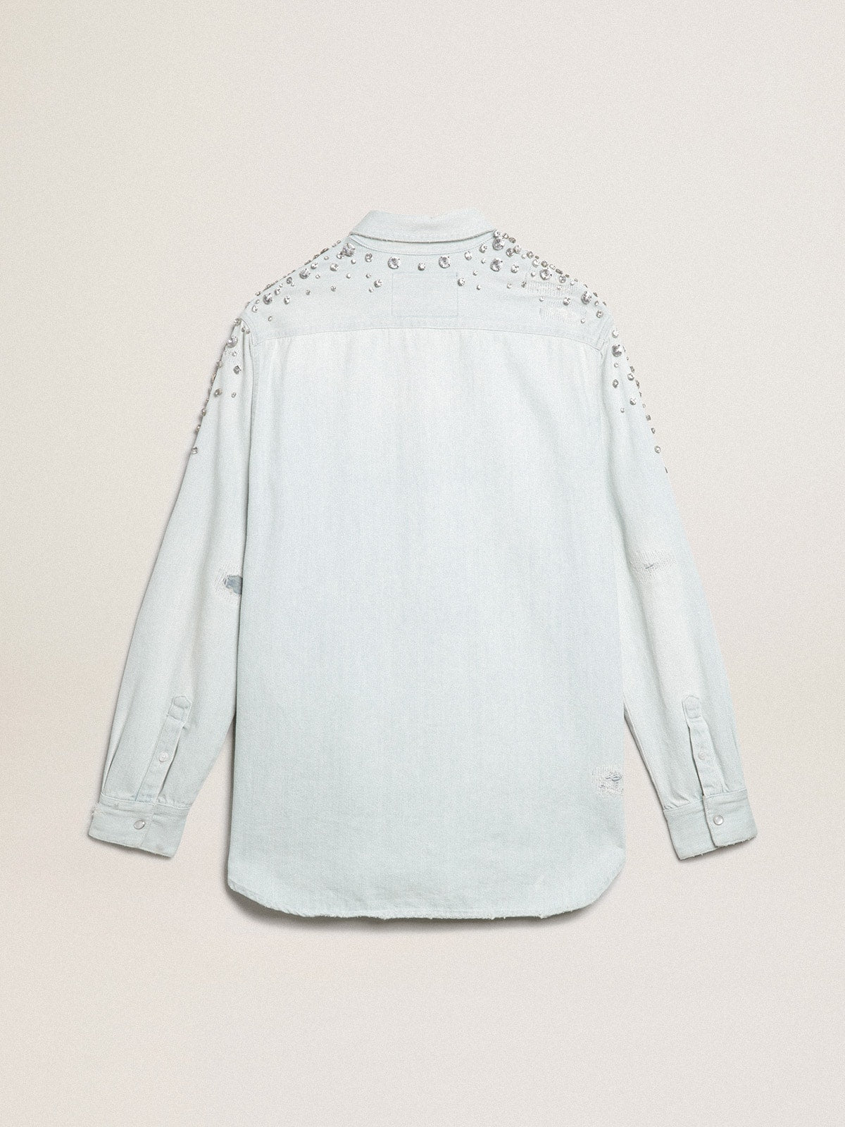 Women's bleached boyfriend shirt with cabochon crystals| Golden Goose