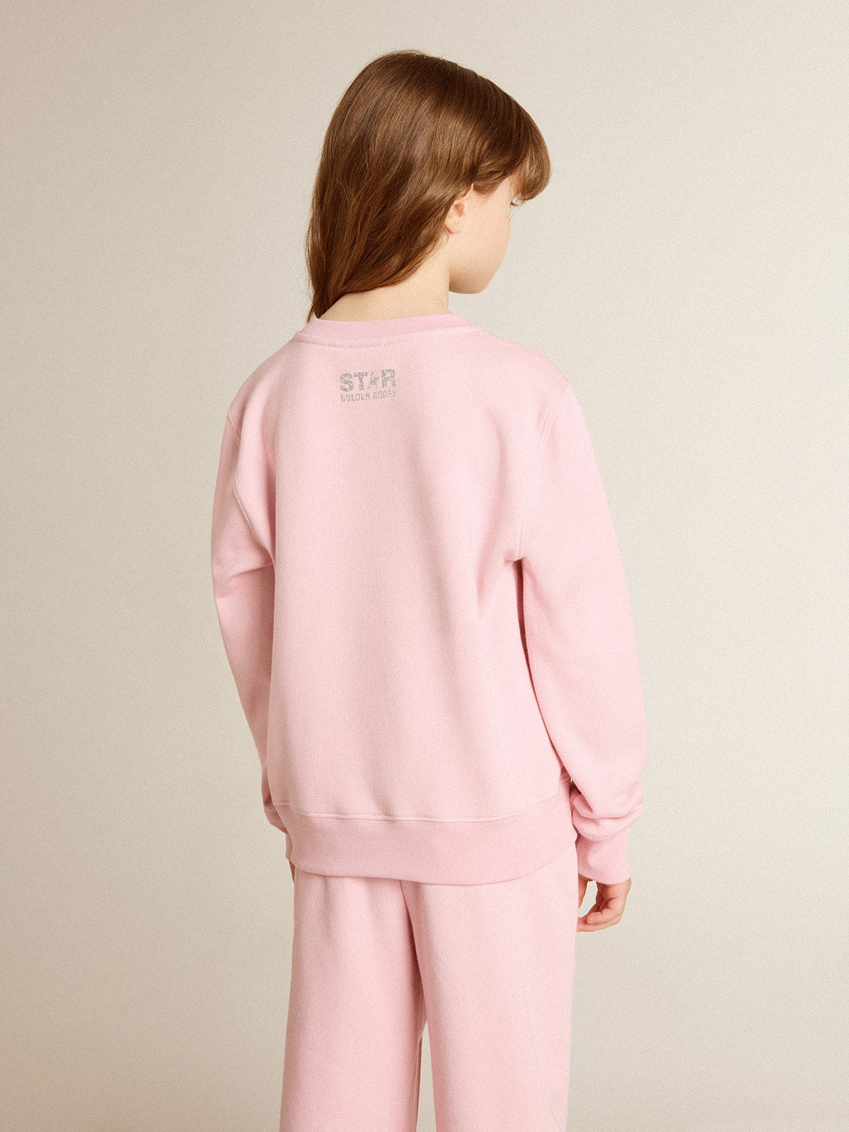 Pink sweatshirt with maxi star in silver glitter on the front| Golden Goose