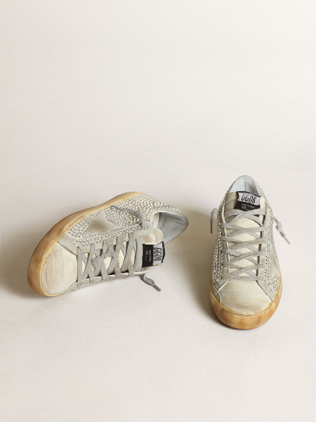 Women's Super-Star in off-white nubuck and silver crystals| Golden Goose