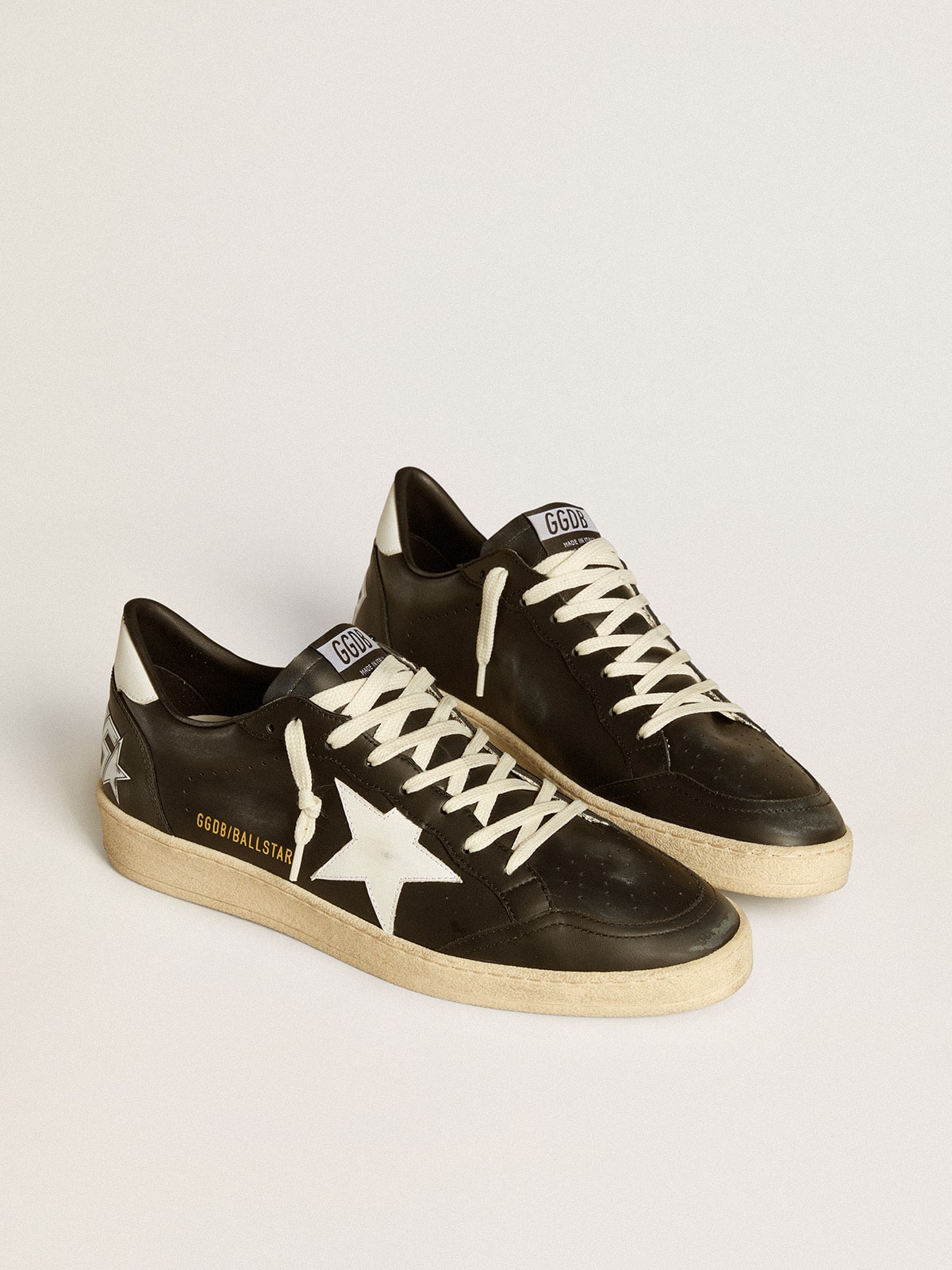 Men's Ball Star in black nappa with white leather star and heel tab| Golden Goose