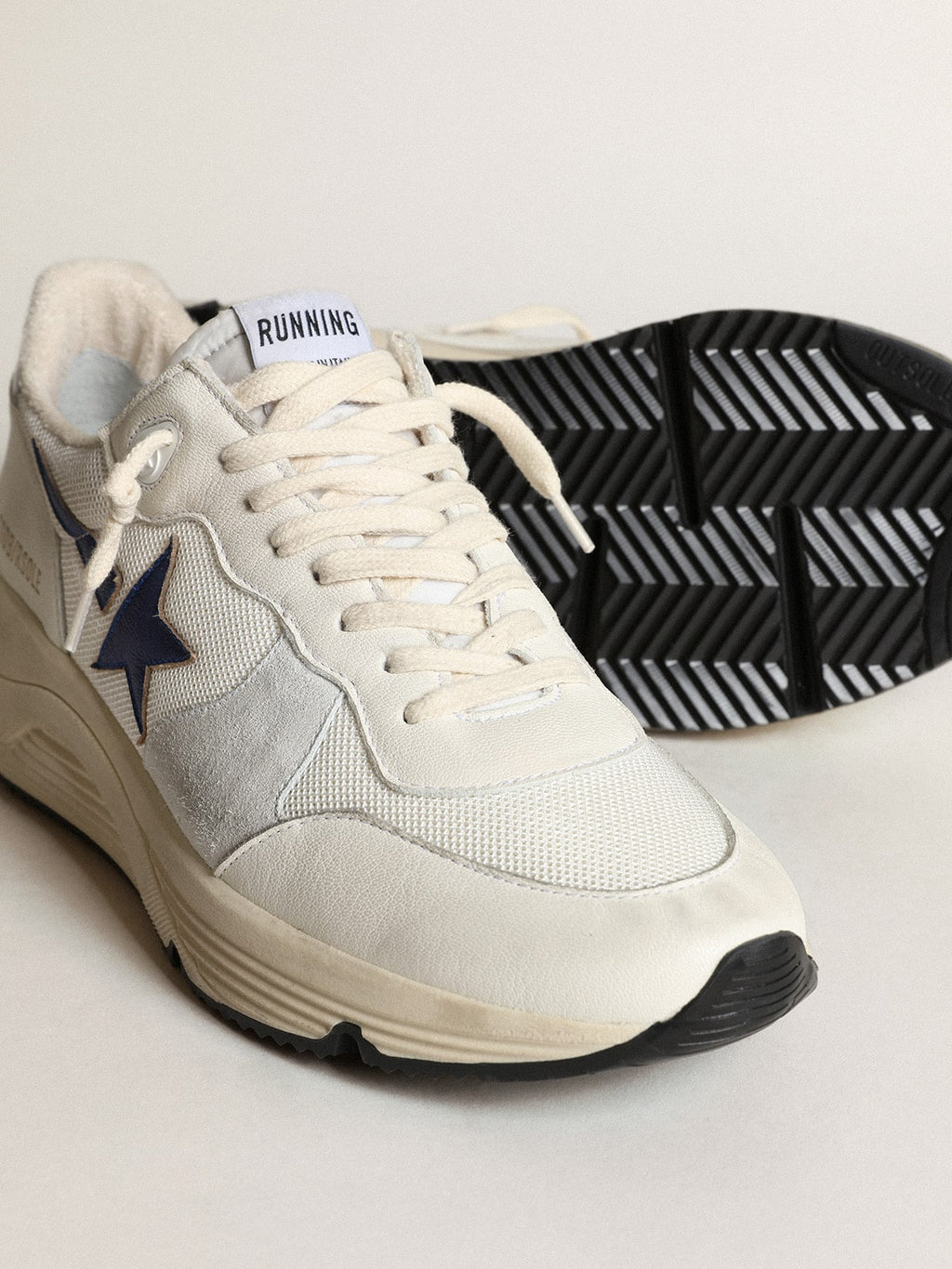 Running Sole in white mesh and nappa leather with a blue star| Golden Goose