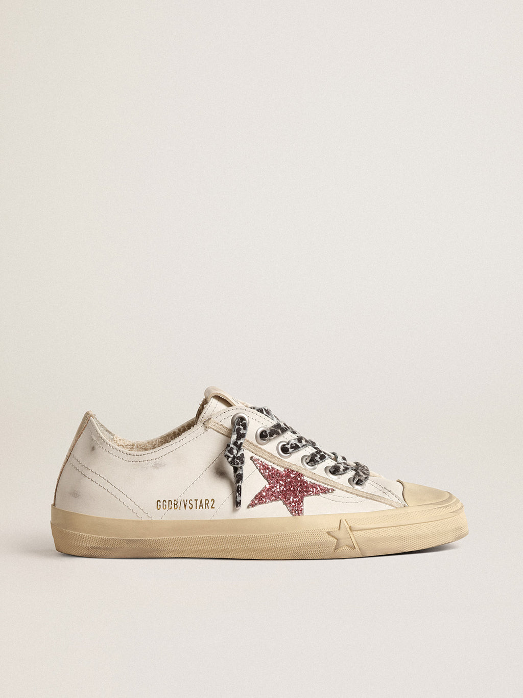 V-Star with pink glitter star and metallic leather heel tab| Golden Goose