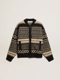 Men's cardigan in ecru wool with jacquard design| Golden Goose