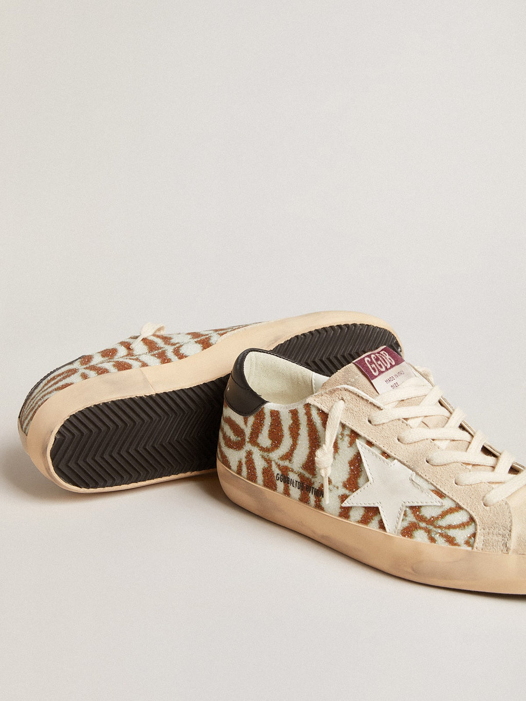 Super-Star LTD in zebra-effect Swarovski with a white leather star| Golden Goose