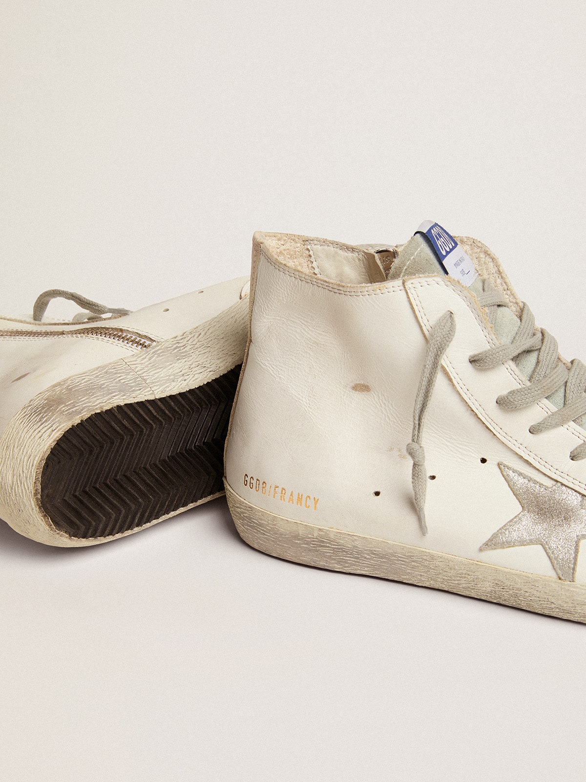 Men's Francy in leather with silver suede star| Golden Goose