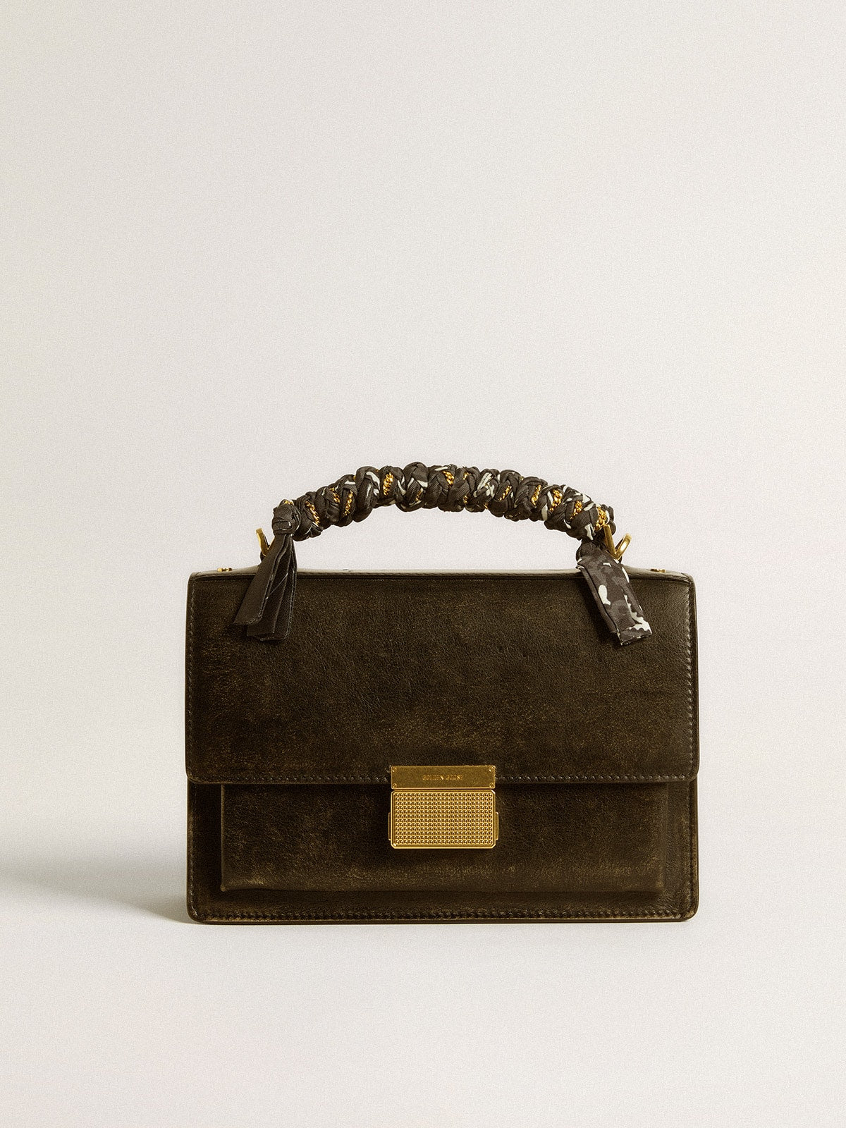 Black braided fabric charm with brass chain| Golden Goose