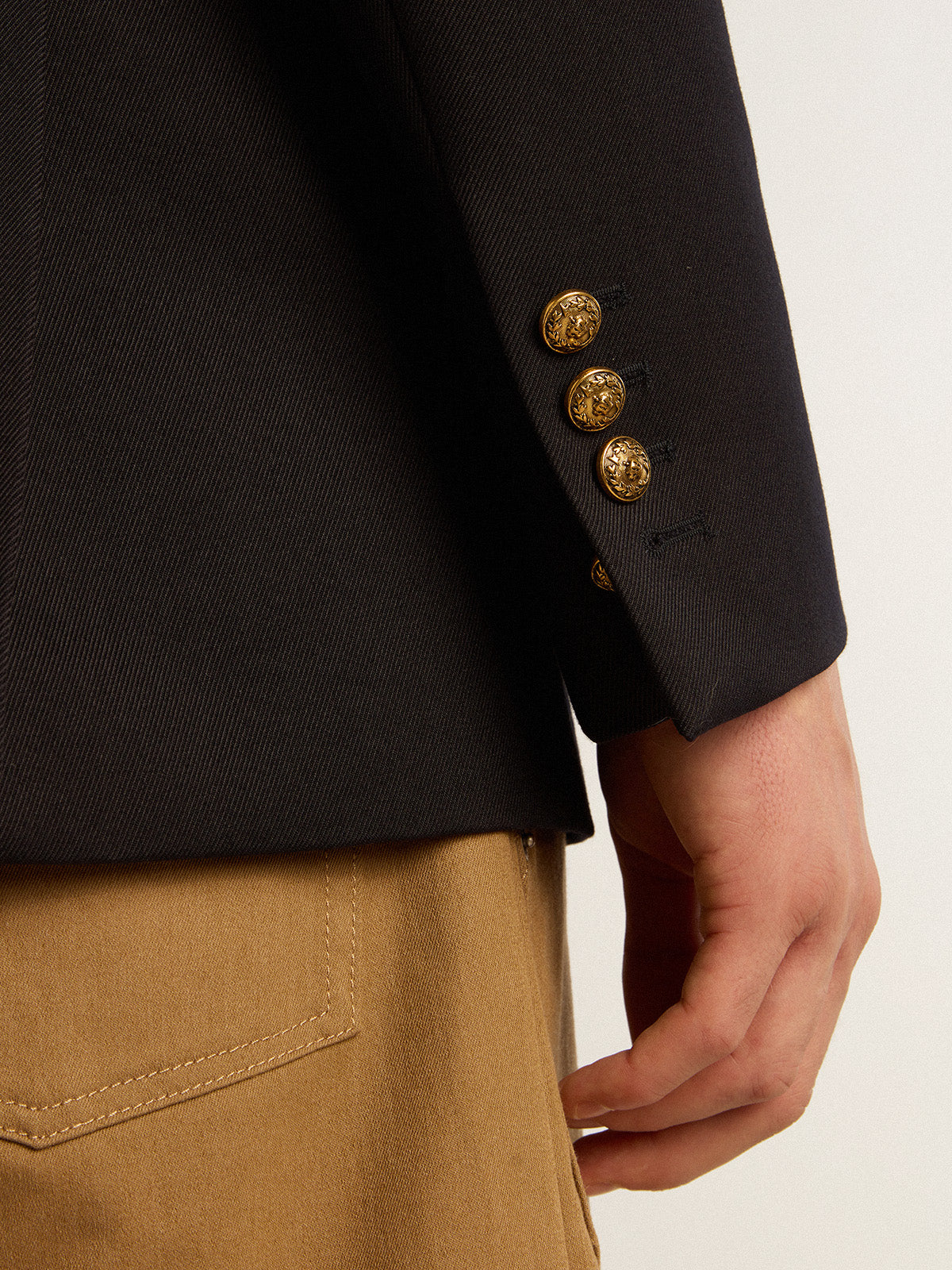 Men's double-breasted blazer in dark blue| Golden Goose