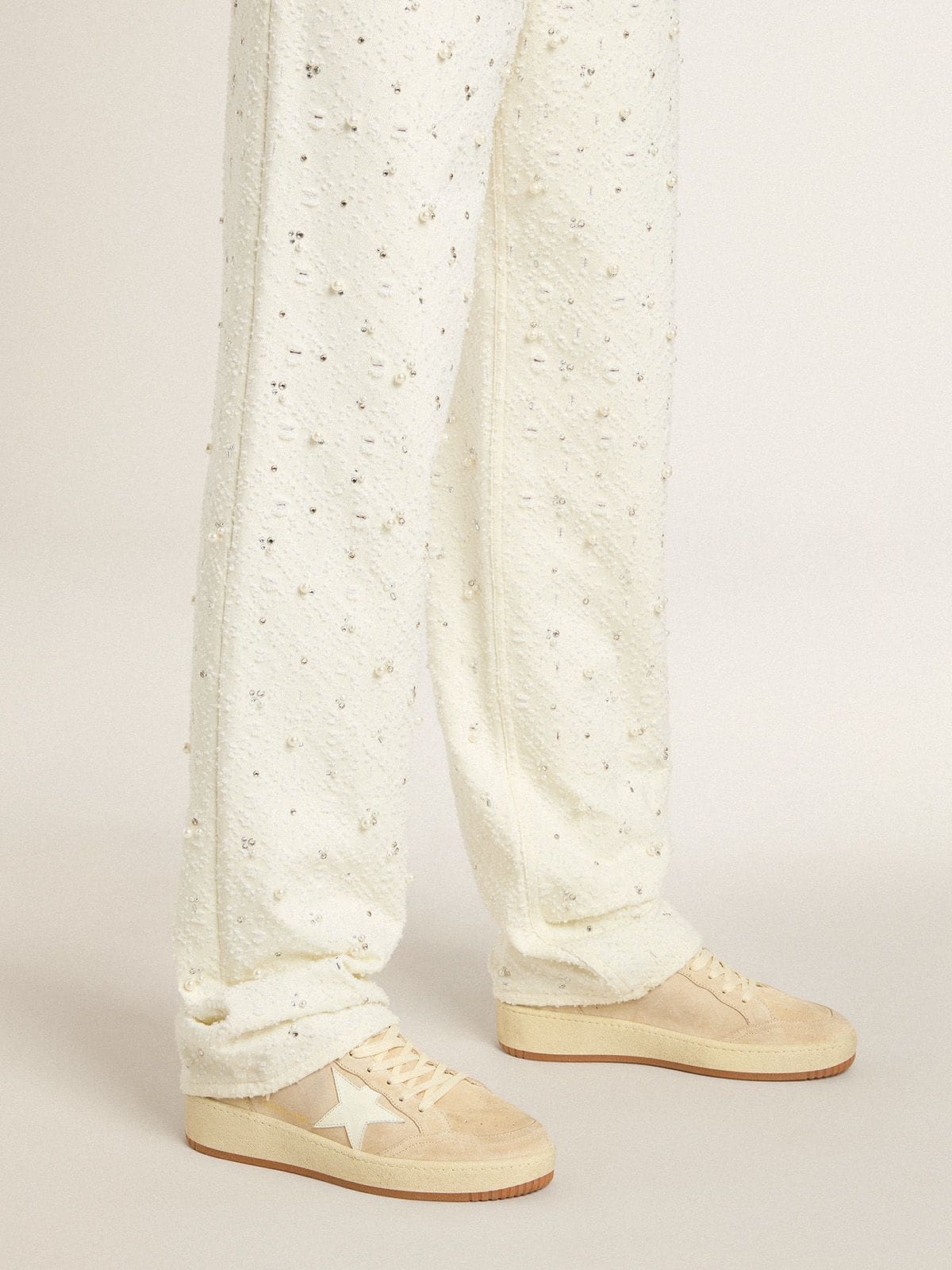 Ball Star 2 in beige suede with white leather star and heel tab| Golden Goose