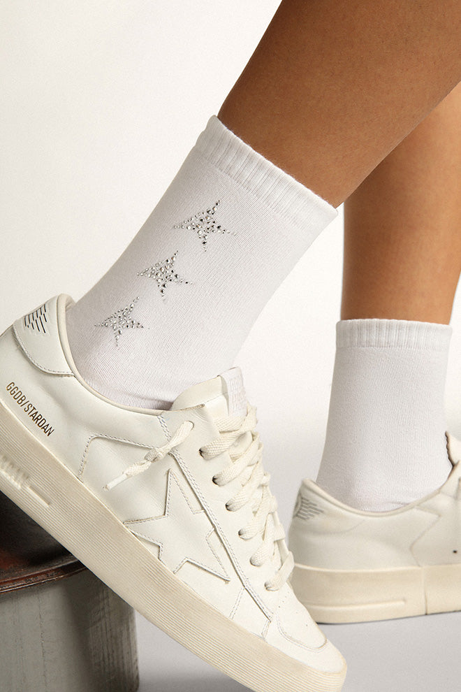 White socks with decorative crystal stars| Golden Goose