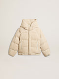 Padded ecodown jacket with zip fastening and hood