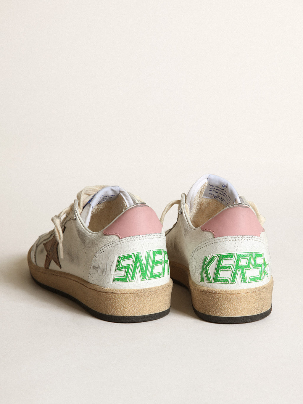 Ball Star in nappa with beige snake-print leather star and pink heel tab| Golden Goose