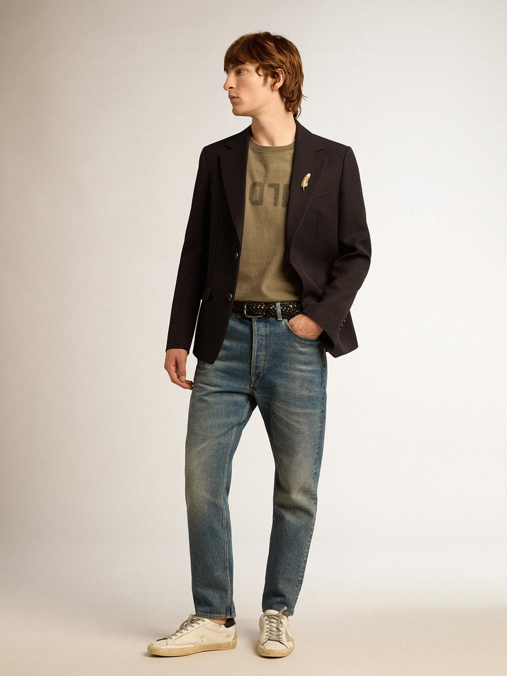 Men's olive green T-shirt with Golden lettering| Golden Goose