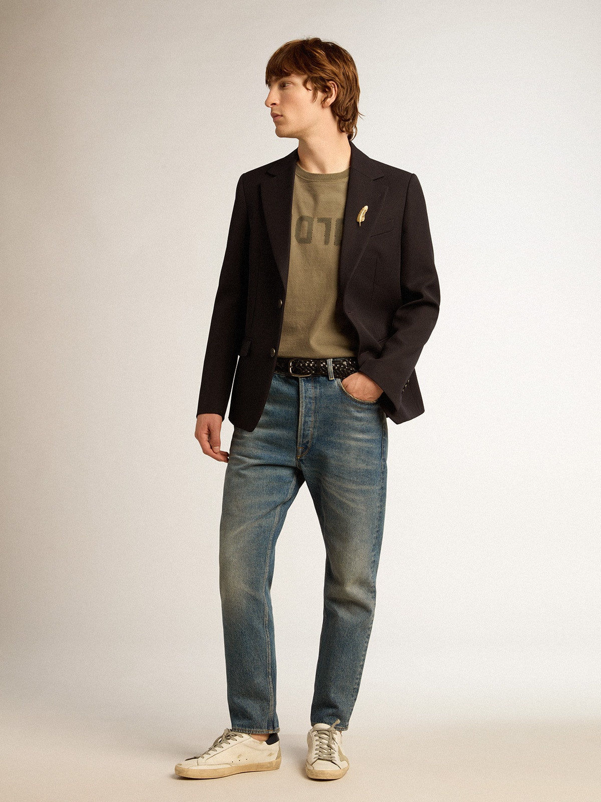 Men's olive green T-shirt with Golden lettering| Golden Goose