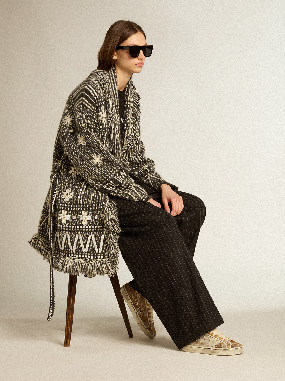 Hi Star in bronze jacquard fabric with ice-gray suede star| Golden Goose