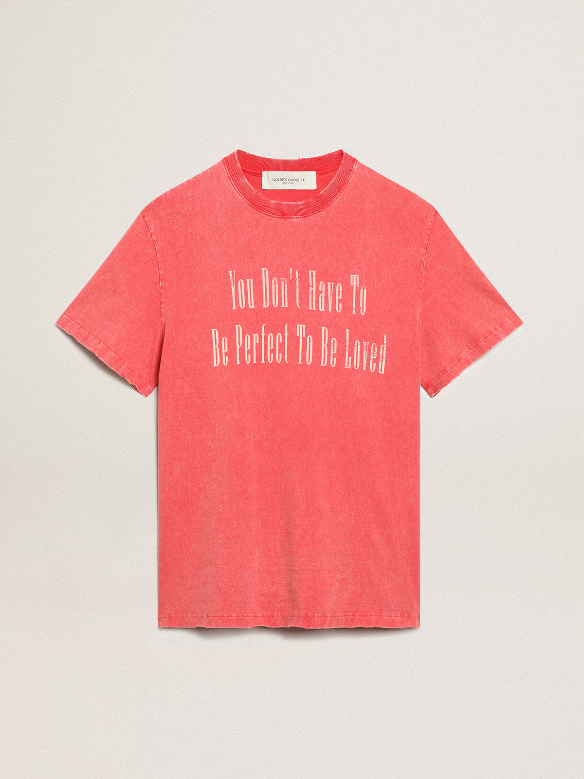 Red T-shirt with ecru printed lettering| Golden Goose