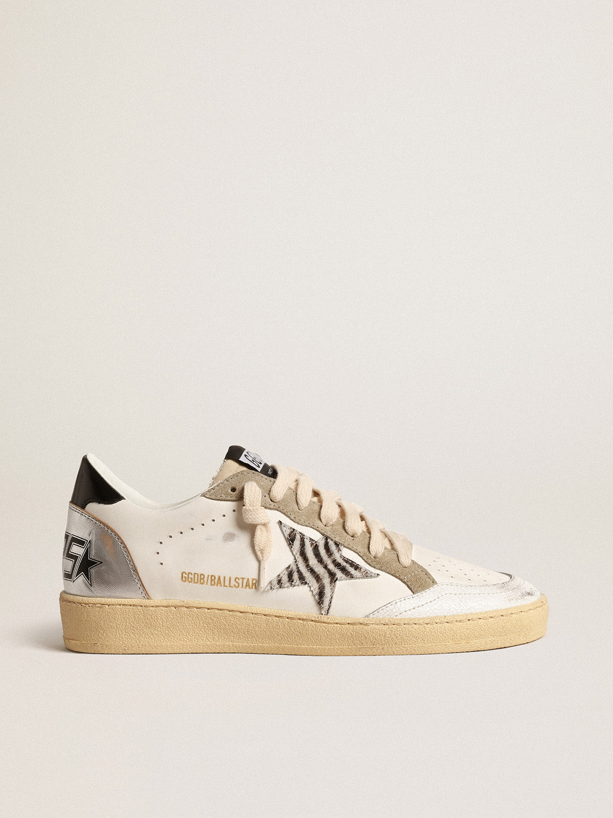 Ball Star LTD with zebra-print star and metallic leather insert| Golden Goose