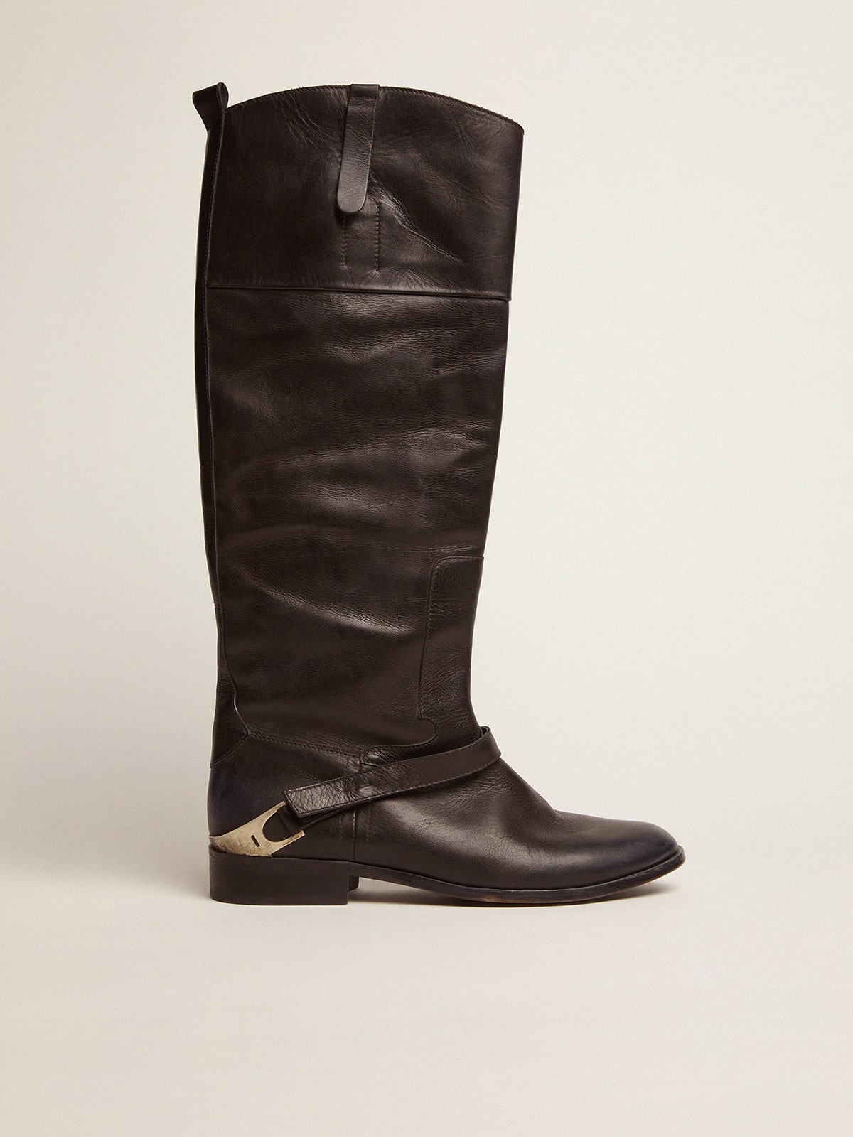 Women's black leather boots with clamp on the heel| Golden Goose