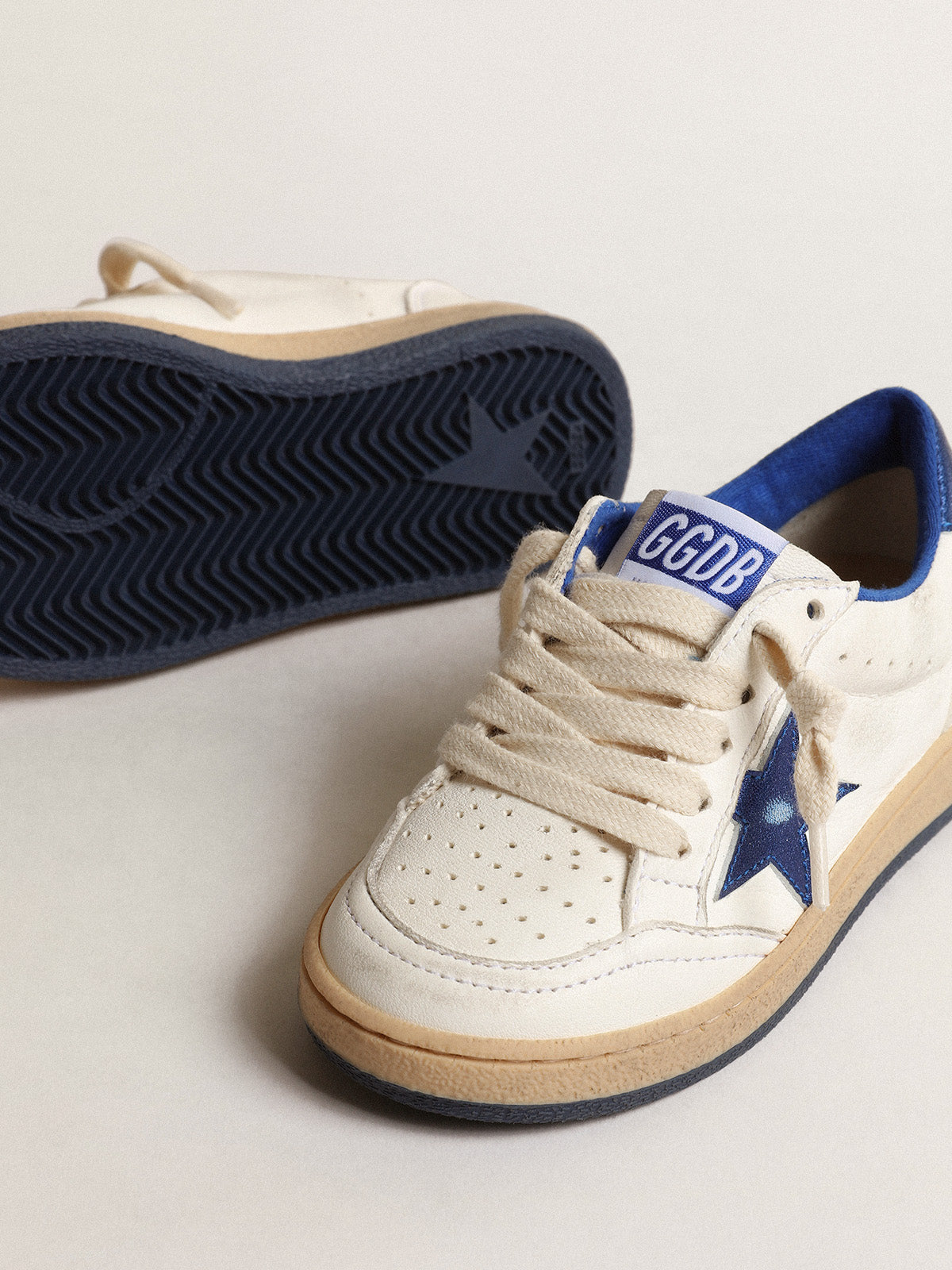 Ball Star Junior with blue metallic leather star and heel tab| Golden Goose