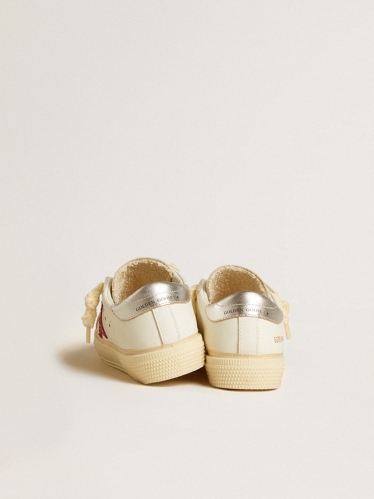 May Junior with fuchsia glitter star and metallic leather heel tab| Golden Goose