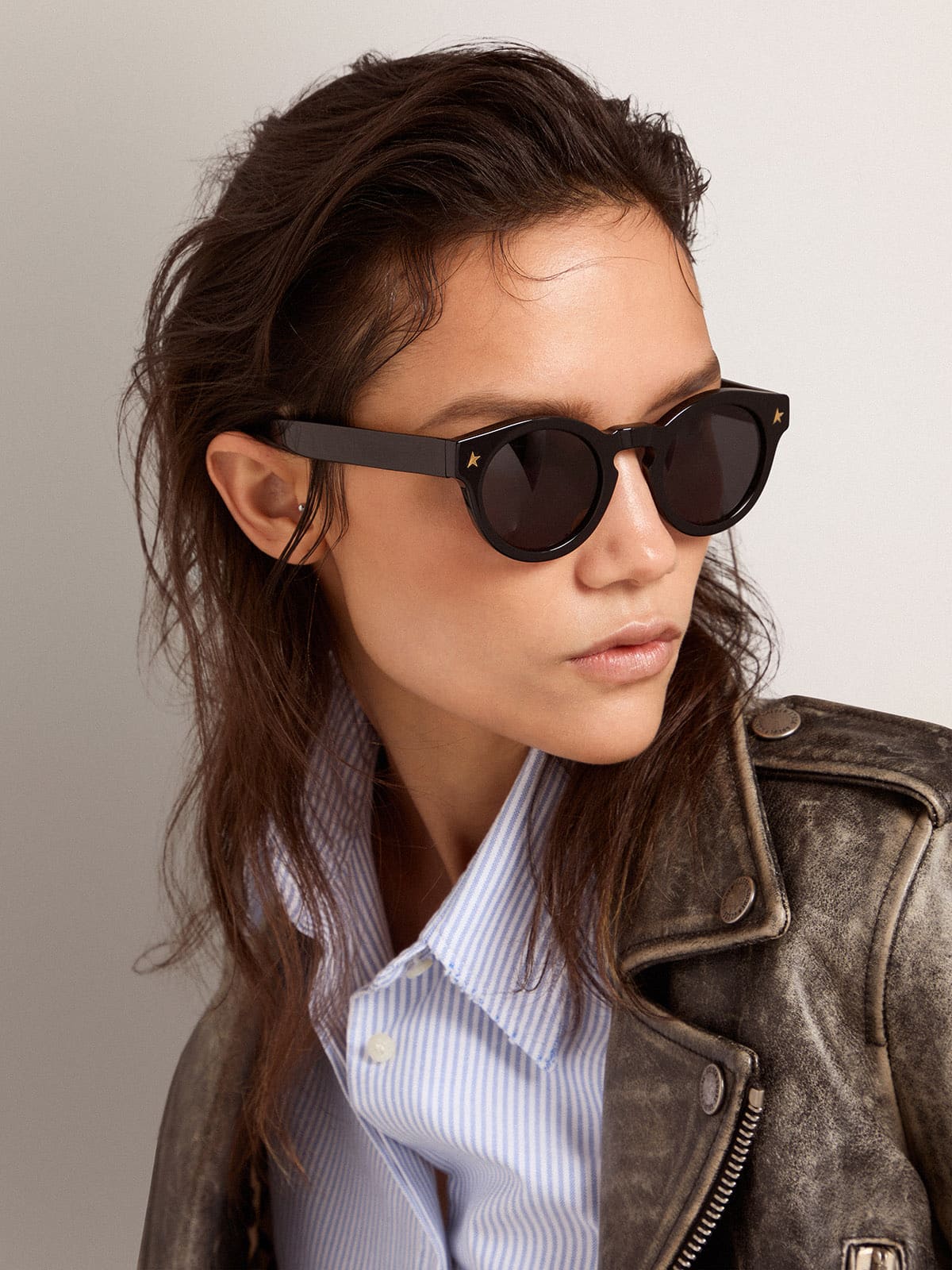 Sunframe Panthos model with black frame and gold details| Golden Goose