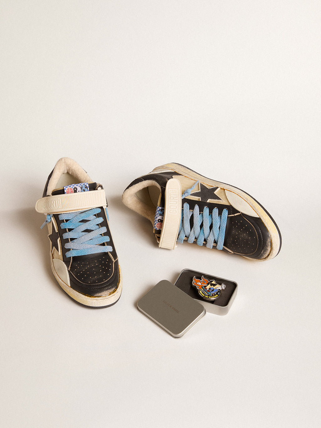 Men's Ball Star Pro in black leather with Velcro strap| Golden Goose