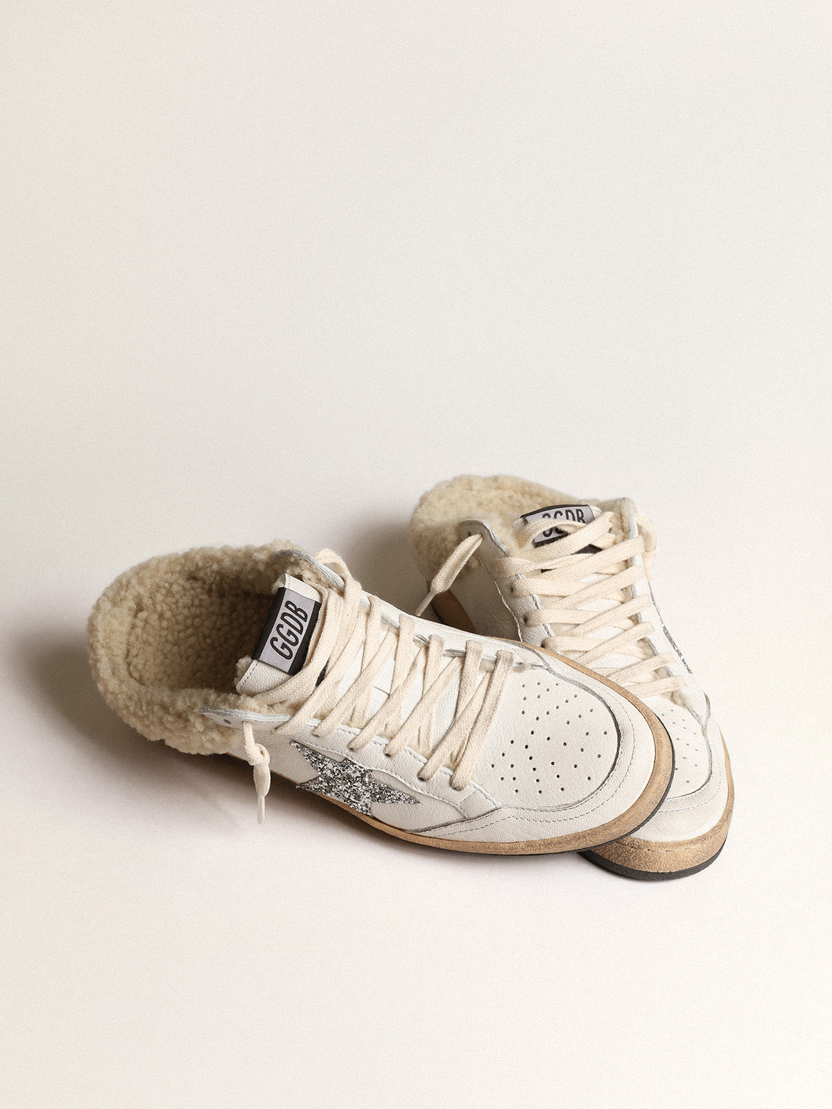 Ball Star Sabots with glitter star and shearling lining| Golden Goose